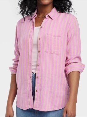 Target Pink and Tan Striped Button-Down Shirt